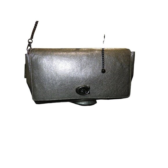 Coach NWT Alexa Signature Turnlock Silver Metallic Crinkle Leather Crossbody - Picture 3 of 12